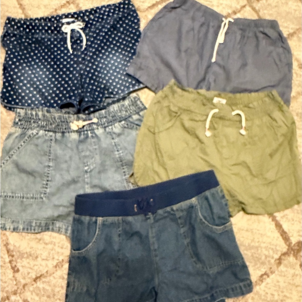 Lot of 5 Girls Multicolor Casual Shorts Lot - Blue, Navy, Green Size 14/16